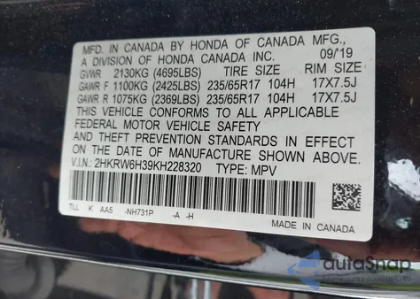 2019 Honda Cr-V Lx из США, поврежденный, VIN 2HKRW6H39KH228320